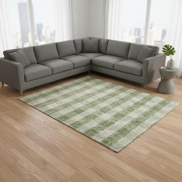 HomeRoots 10' X 14' Green And Ivory Plaid Washable Area Rug – Durable, Stain-Resistant & UV Protected Design 673465