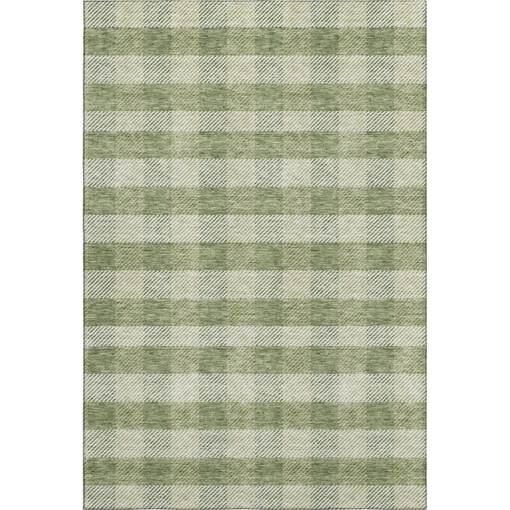 HomeRoots 10' X 14' Green And Ivory Plaid Washable Area Rug – Durable, Stain-Resistant & UV Protected Design 673465