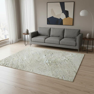 HomeRoots 5' X 8' Ivory and Beige Plaid Area Rug - Washable, Stain-Resistant, UV Protected for Family Spaces 673467