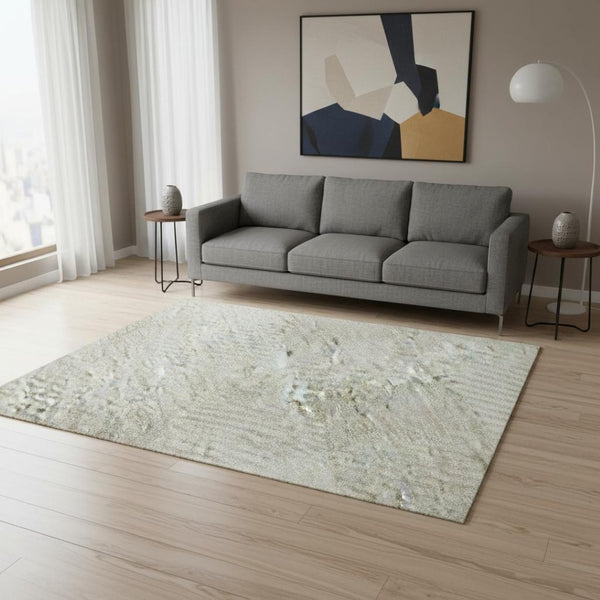 HomeRoots 5' X 8' Ivory and Beige Plaid Area Rug - Washable, Stain-Resistant, UV Protected for Family Spaces 673467