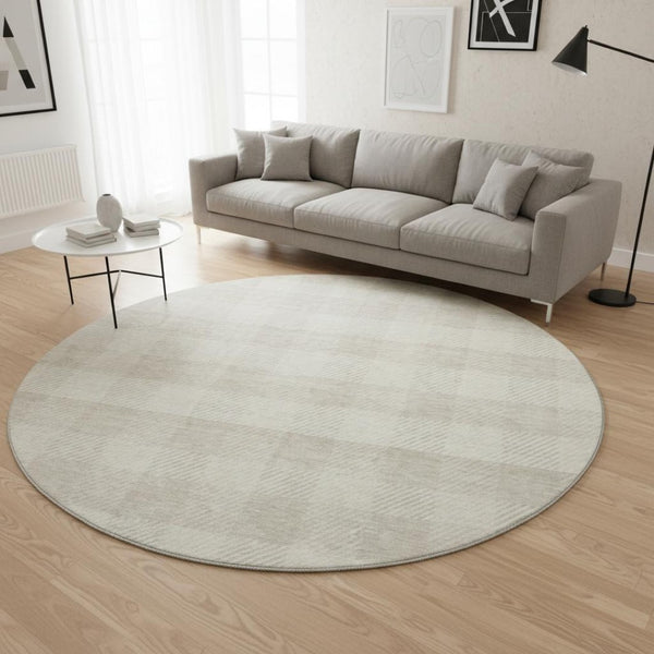 HomeRoots 8' Ivory And Beige Plaid Round Rug - Durable, Stain-Resistant, UV Protected for Indoor & Outdoor Use 673468