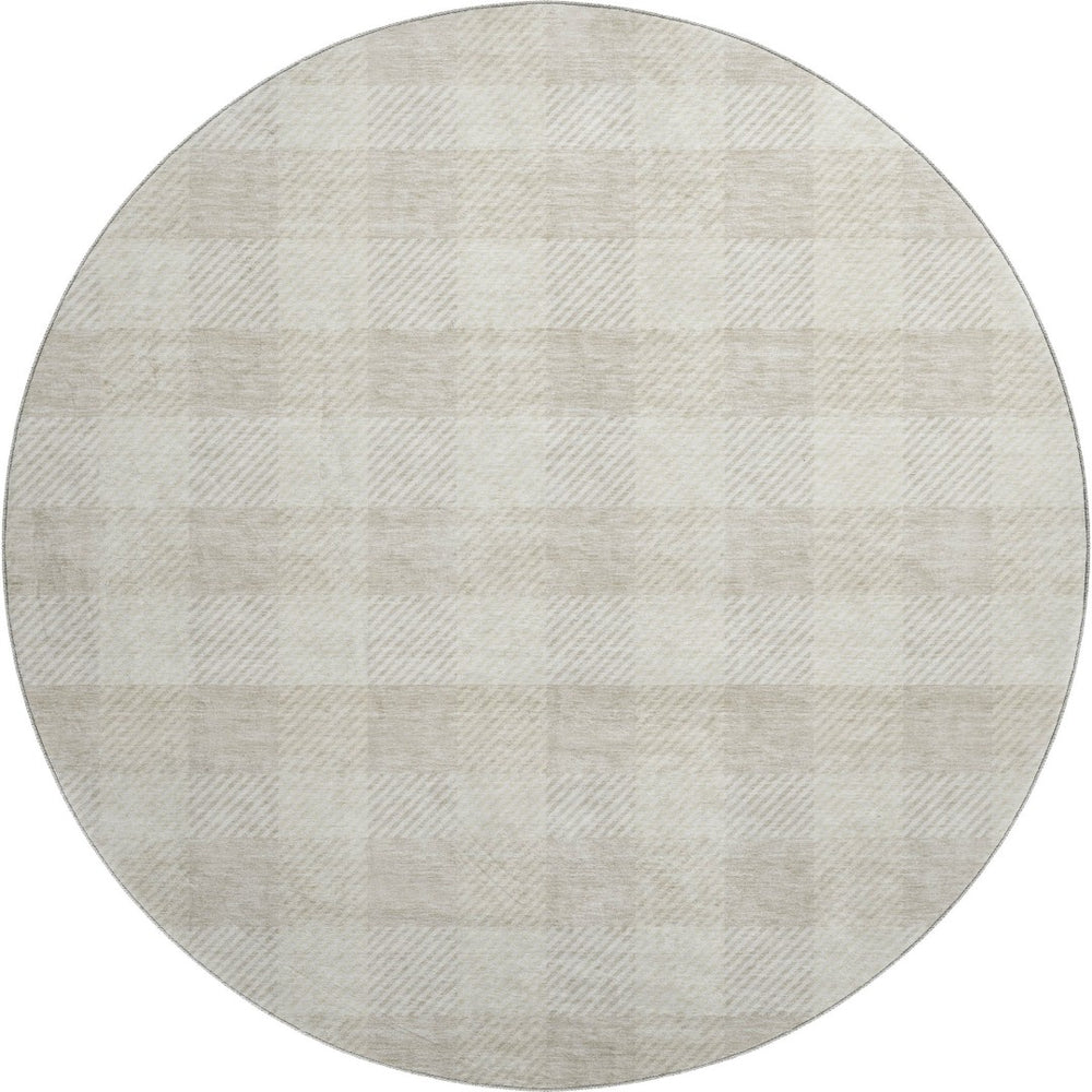 HomeRoots 8' Ivory And Beige Plaid Round Rug - Durable, Stain-Resistant, UV Protected for Indoor & Outdoor Use 673468