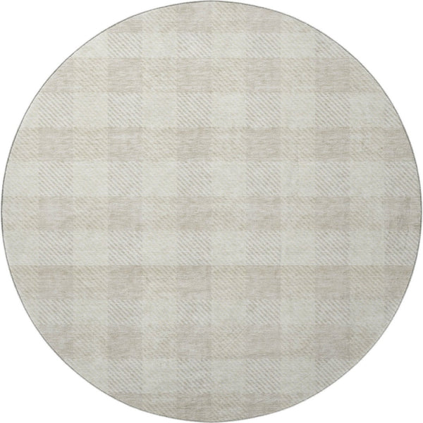 HomeRoots 8' Ivory And Beige Plaid Round Rug - Durable, Stain-Resistant, UV Protected for Indoor & Outdoor Use 673468