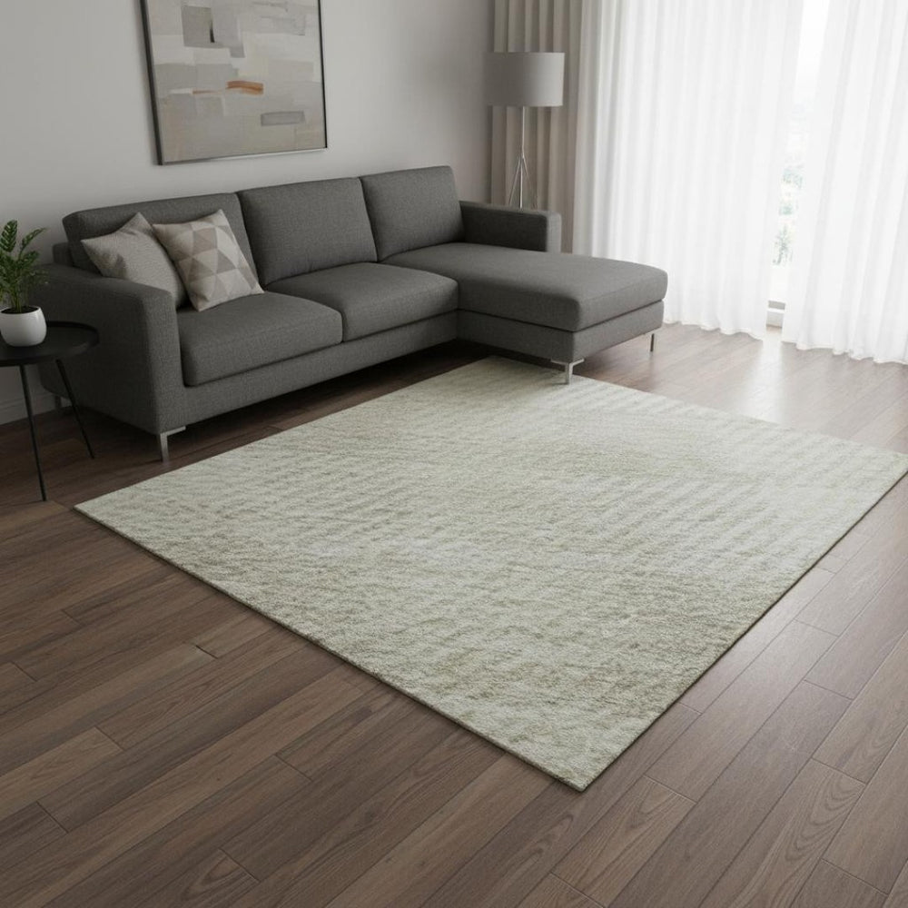 HomeRoots 8' X 10' Ivory And Beige Plaid Washable Area Rug - Durable, UV-Protected, Stain-Resistant Design! 673469