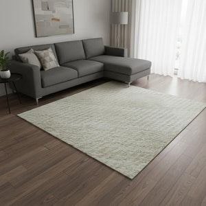 HomeRoots 8' X 10' Ivory And Beige Plaid Washable Area Rug - Durable, UV-Protected, Stain-Resistant Design! 673469