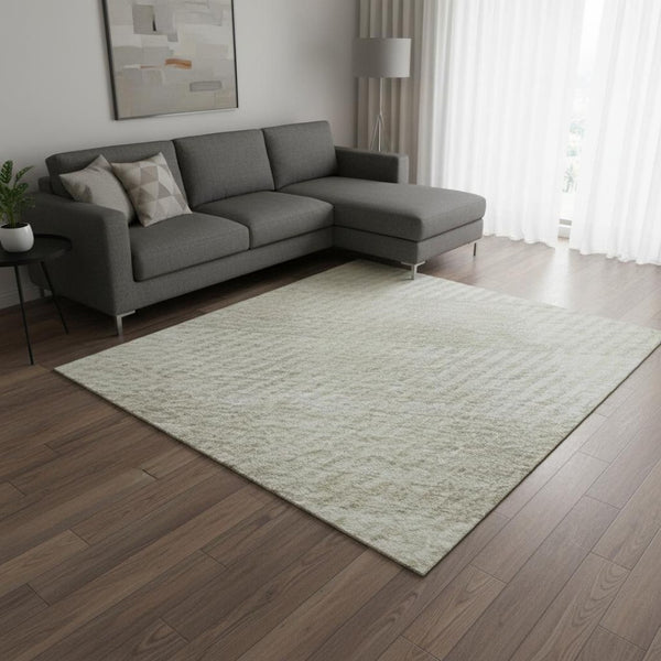 HomeRoots 8' X 10' Ivory And Beige Plaid Washable Area Rug - Durable, UV-Protected, Stain-Resistant Design! 673469