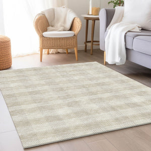 HomeRoots 8' X 10' Ivory And Beige Plaid Washable Area Rug - Durable, UV-Protected, Stain-Resistant Design! 673469