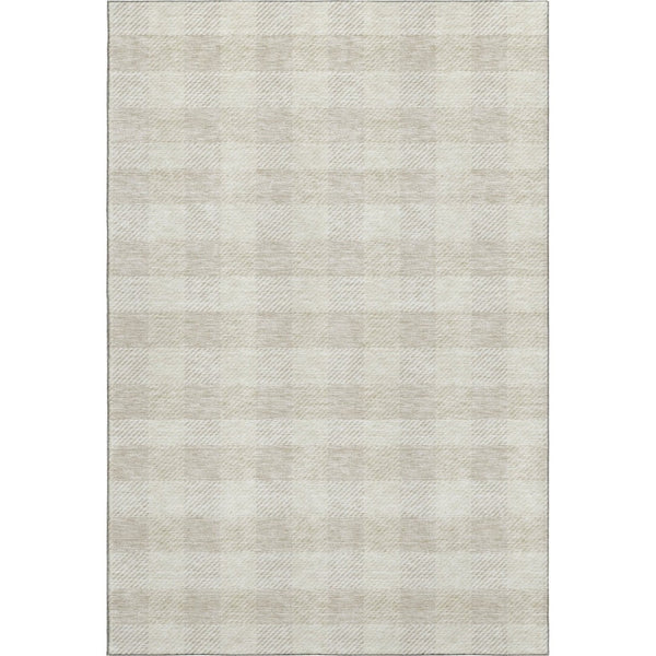 HomeRoots 8' X 10' Ivory And Beige Plaid Washable Area Rug - Durable, UV-Protected, Stain-Resistant Design! 673469