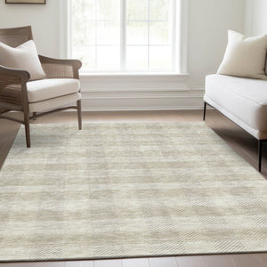 HomeRoots 8' X 10' Ivory And Beige Plaid Washable Area Rug - Durable, UV-Protected, Stain-Resistant Design! 673469