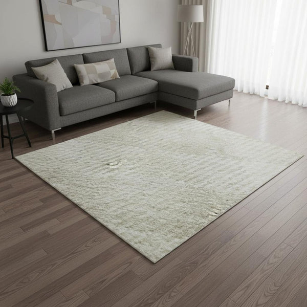 HomeRoots 9' X 12' Ivory & Beige Plaid Washable Area Rug - Stylish, Stain-Resistant, UV-Protected for Family Homes 673470