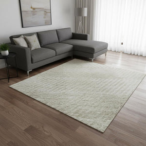 HomeRoots 10' Washable Ivory and Beige Plaid Area Rug – Durable, Stain Resistant, UV Protected for Busy Homes 673471