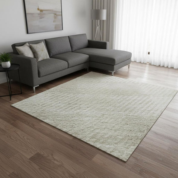HomeRoots 10' Washable Ivory and Beige Plaid Area Rug – Durable, Stain Resistant, UV Protected for Busy Homes 673471