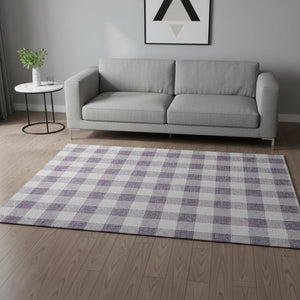 HomeRoots 5' X 8' Stylish Lavender & Ivory Plaid Washable Area Rug - Kid & Pet Friendly with UV Protection 673473