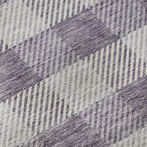 HomeRoots 8' Stylish Lavender and Ivory Plaid Washable Round Rug with UV Protection for Family-Friendly Spaces 673474