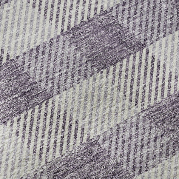 HomeRoots 8' Stylish Lavender and Ivory Plaid Washable Round Rug with UV Protection for Family-Friendly Spaces 673474
