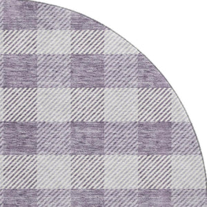 HomeRoots 8' Stylish Lavender and Ivory Plaid Washable Round Rug with UV Protection for Family-Friendly Spaces 673474