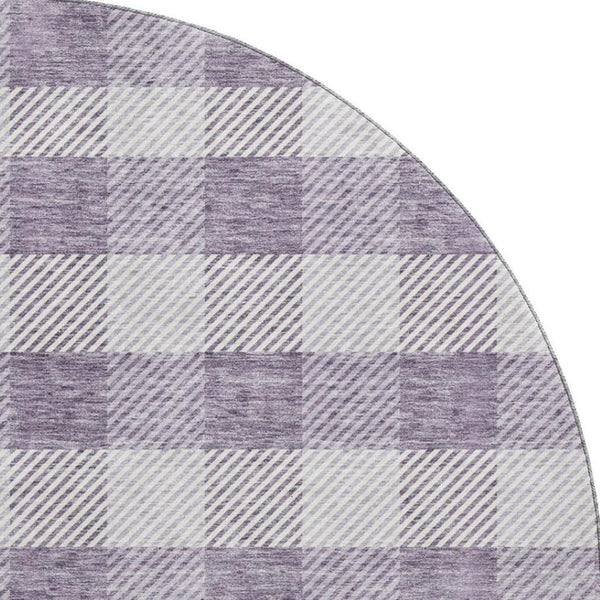 HomeRoots 8' Stylish Lavender and Ivory Plaid Washable Round Rug with UV Protection for Family-Friendly Spaces 673474