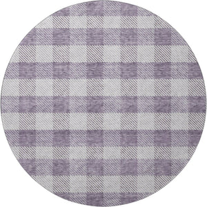 HomeRoots 8' Stylish Lavender and Ivory Plaid Washable Round Rug with UV Protection for Family-Friendly Spaces 673474