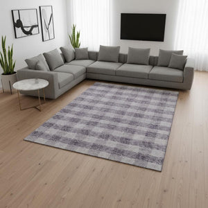 HomeRoots 8' X 10' Lavender & Ivory Plaid Washable Area Rug - Stain Resistant, UV Protected, Kid & Pet Friendly! 673475