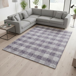 HomeRoots 9' X 12' Lavender & Ivory Plaid Washable Area Rug - Durable, UV-Protected, Kid & Pet Friendly Design 673476