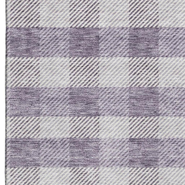 HomeRoots 9' X 12' Lavender & Ivory Plaid Washable Area Rug - Durable, UV-Protected, Kid & Pet Friendly Design 673476