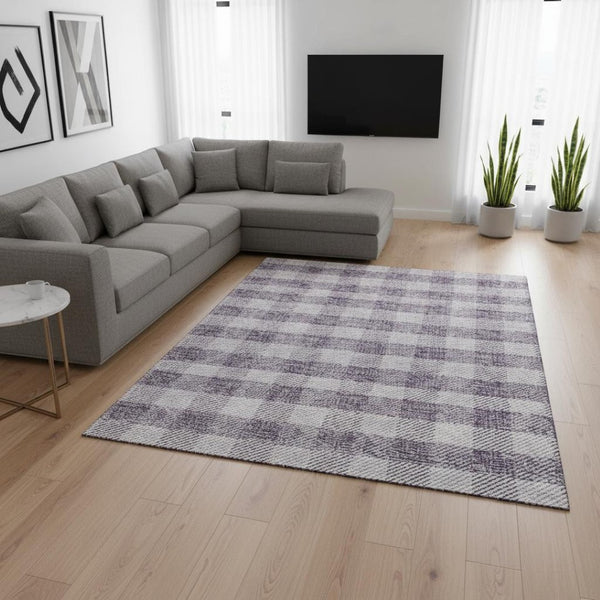 HomeRoots 10' X 14' Elegant Lavender and Ivory Plaid Area Rug – Washable, UV Protected, Perfect for Families! 673477