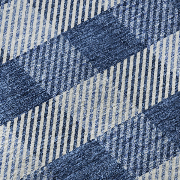 HomeRoots 8' Navy Blue and Ivory Plaid Round Rug - Washable, UV-Protected, Perfect for Family Rooms & Patios 673480