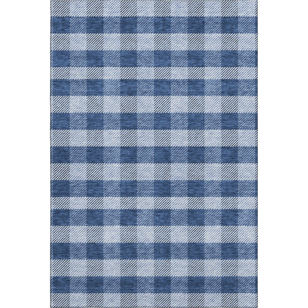 HomeRoots 8' X 10' Navy Blue and Ivory Plaid Washable Area Rug - Durable, UV Protected, Stylish Home Essential! 673481