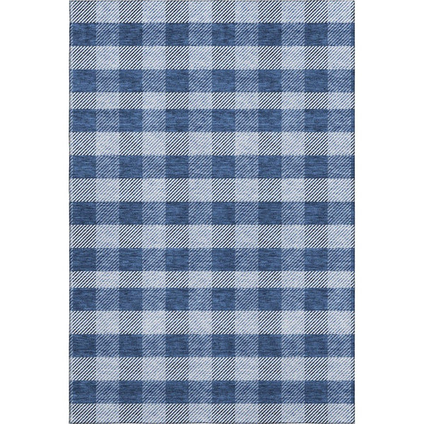 HomeRoots 8' X 10' Navy Blue and Ivory Plaid Washable Area Rug - Durable, UV Protected, Stylish Home Essential! 673481