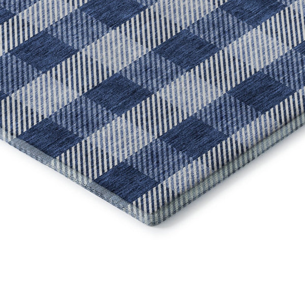 HomeRoots 8' X 10' Navy Blue and Ivory Plaid Washable Area Rug - Durable, UV Protected, Stylish Home Essential! 673481