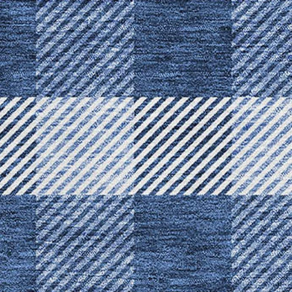HomeRoots 8' X 10' Navy Blue and Ivory Plaid Washable Area Rug - Durable, UV Protected, Stylish Home Essential! 673481