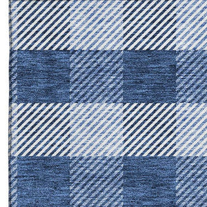 HomeRoots 8' X 10' Navy Blue and Ivory Plaid Washable Area Rug - Durable, UV Protected, Stylish Home Essential! 673481