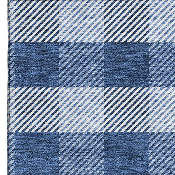 HomeRoots 8' X 10' Navy Blue and Ivory Plaid Washable Area Rug - Durable, UV Protected, Stylish Home Essential! 673481