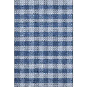 HomeRoots 9' X 12' Navy Blue & Ivory Plaid Area Rug - Washable, UV Protected, Stain Resistant, Durable Design 673482