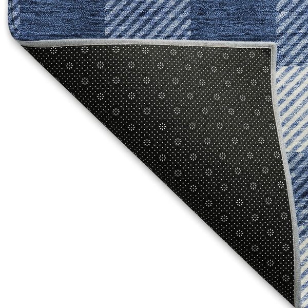 HomeRoots 9' X 12' Navy Blue & Ivory Plaid Area Rug - Washable, UV Protected, Stain Resistant, Durable Design 673482