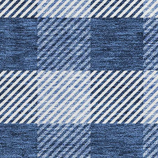 HomeRoots 9' X 12' Navy Blue & Ivory Plaid Area Rug - Washable, UV Protected, Stain Resistant, Durable Design 673482