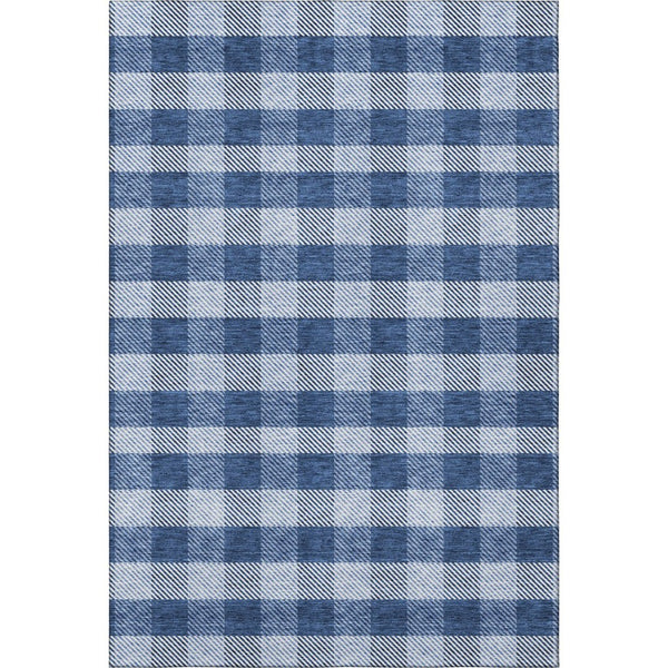 HomeRoots 10' X 14' Navy Blue and Ivory Plaid Area Rug – Durable, Washable, UV-Protected for Busy Homes! 673483