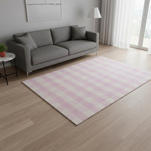 HomeRoots 5' X 8' Pink And Ivory Plaid Area Rug – Durable, Washable, UV-Protected for Cozy Homes with Kids & Pets 673485