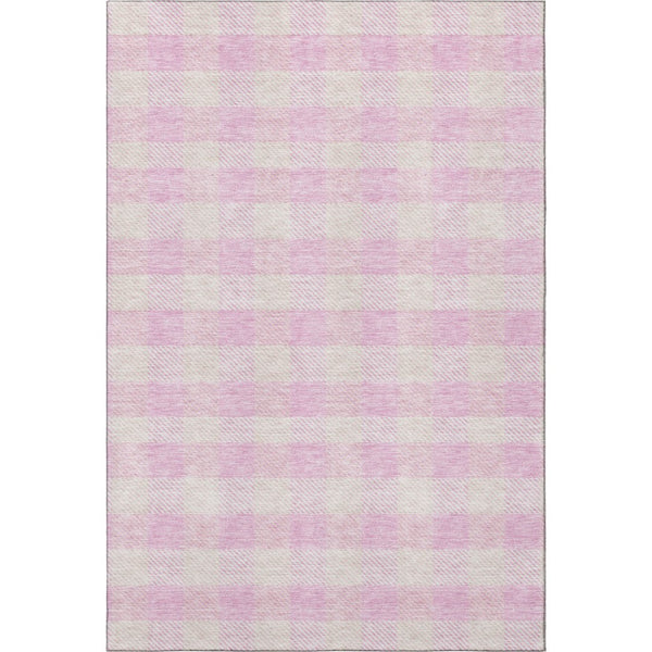 HomeRoots 5' X 8' Pink And Ivory Plaid Area Rug – Durable, Washable, UV-Protected for Cozy Homes with Kids & Pets 673485