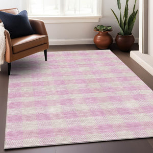 HomeRoots 9' X 12' Pink Plaid Area Rug - Washable, UV Protected, Durable & Stain Resistant for High-Traffic Areas 673488