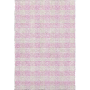 HomeRoots 9' X 12' Pink Plaid Area Rug - Washable, UV Protected, Durable & Stain Resistant for High-Traffic Areas 673488