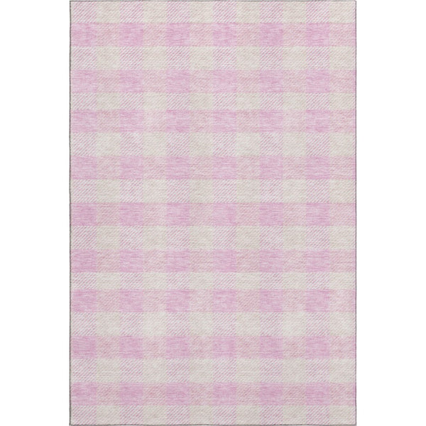 HomeRoots 9' X 12' Pink Plaid Area Rug - Washable, UV Protected, Durable & Stain Resistant for High-Traffic Areas 673488