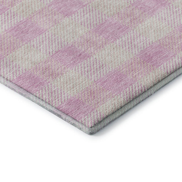 HomeRoots 9' X 12' Pink Plaid Area Rug - Washable, UV Protected, Durable & Stain Resistant for High-Traffic Areas 673488