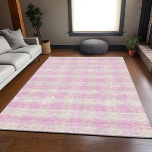 HomeRoots 9' X 12' Pink Plaid Area Rug - Washable, UV Protected, Durable & Stain Resistant for High-Traffic Areas 673488