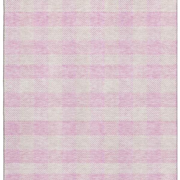 HomeRoots 9' X 12' Pink Plaid Area Rug - Washable, UV Protected, Durable & Stain Resistant for High-Traffic Areas 673488