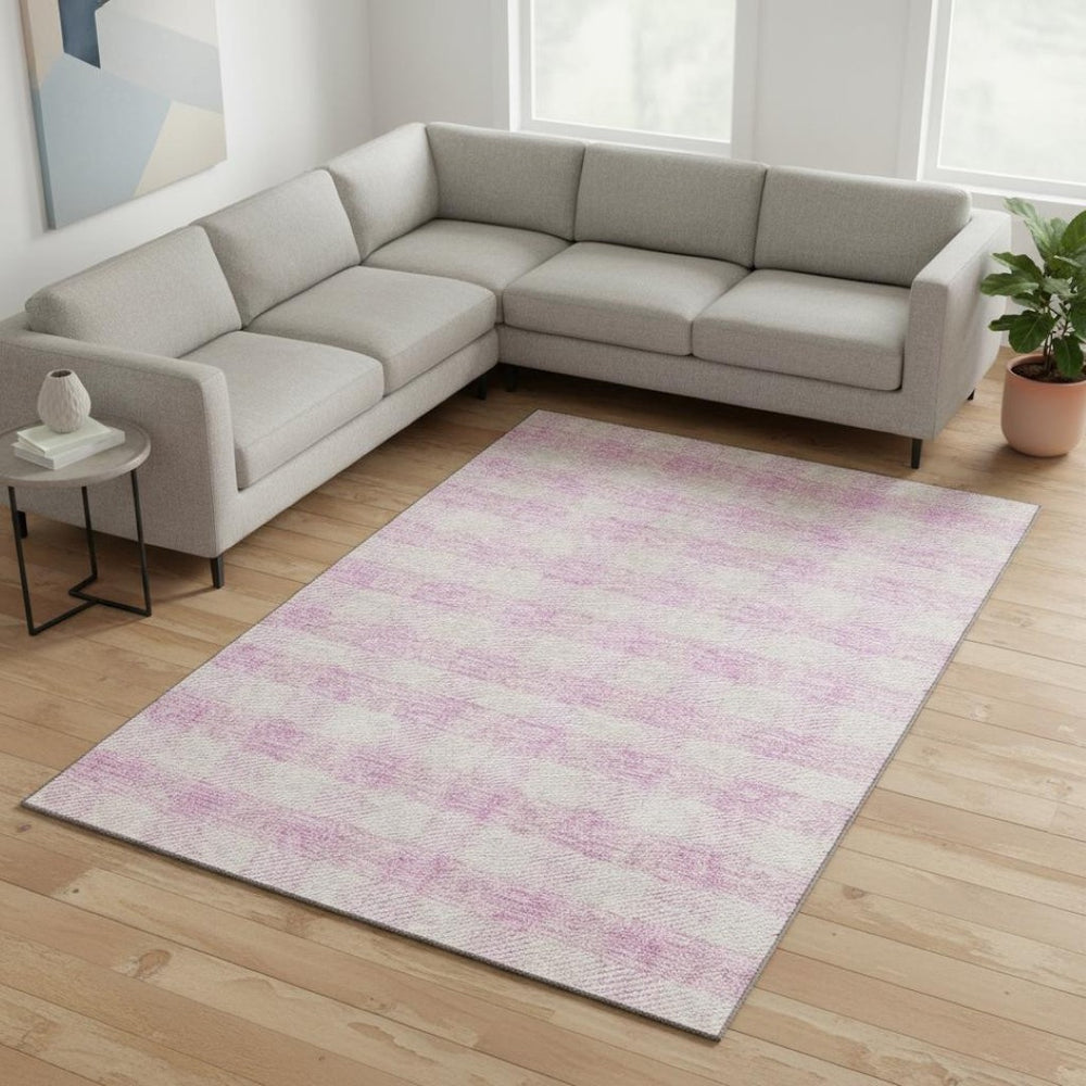 HomeRoots 10' X 14' Pink Plaid Area Rug – Washable, UV Protected, Durable & Stylish for Family Spaces! 673489