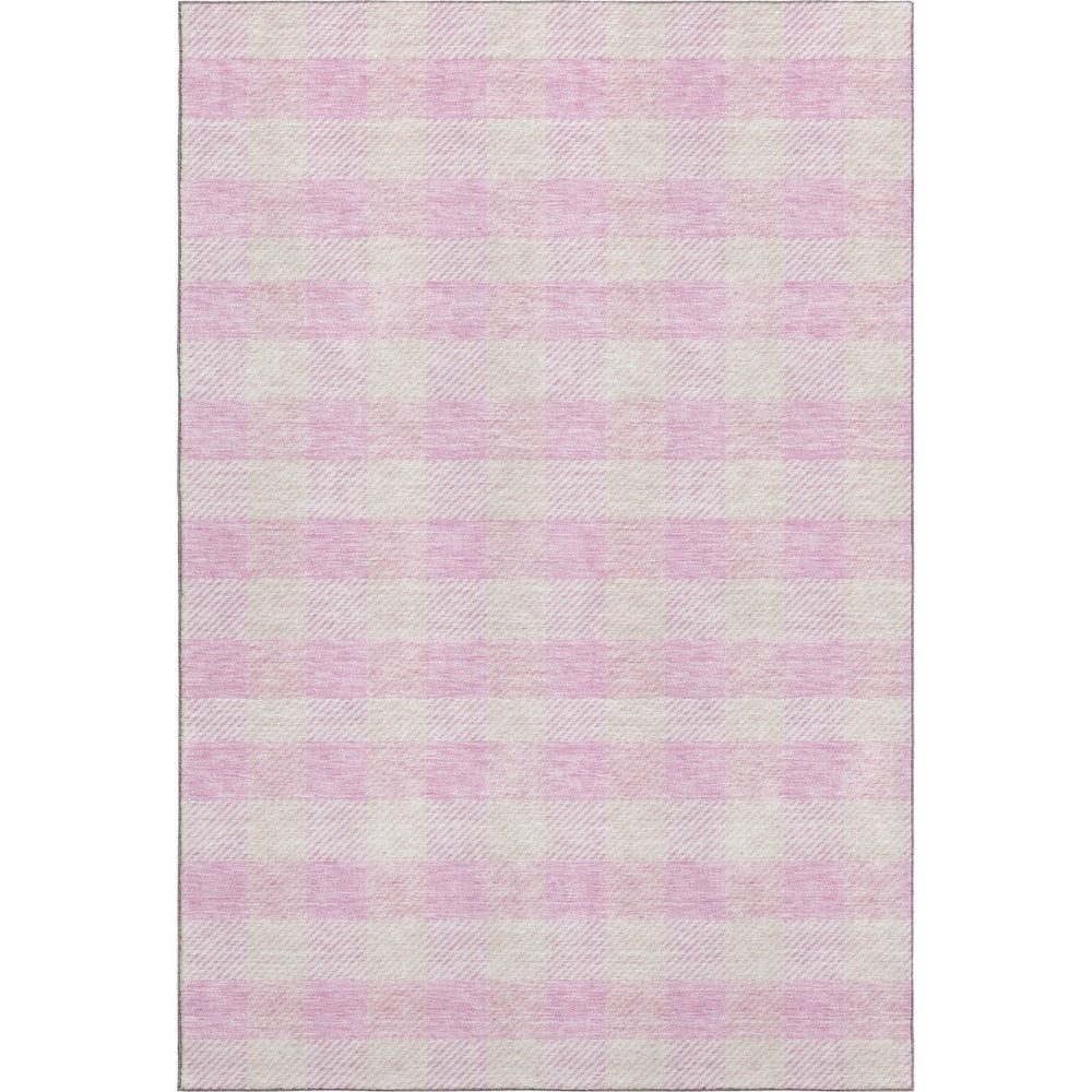 HomeRoots 10' X 14' Pink Plaid Area Rug – Washable, UV Protected, Durable & Stylish for Family Spaces! 673489