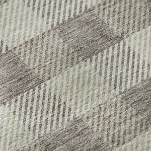 HomeRoots 8' Taupe & Ivory Plaid Washable Round Rug – Stylish, Stain Resistant, UV Protected for Busy Homes 673492