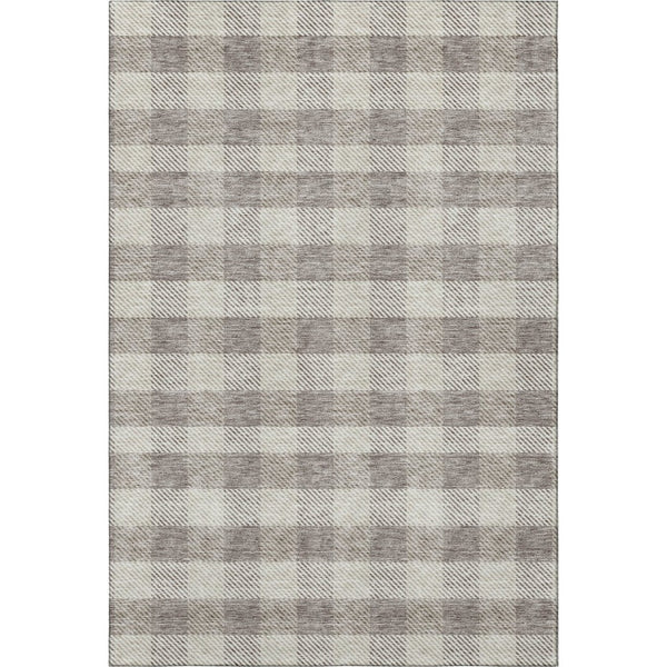 HomeRoots 8' X 10' Taupe & Ivory Plaid Area Rug - Washable, UV-Protected, Perfect for Family Spaces & More! 673493