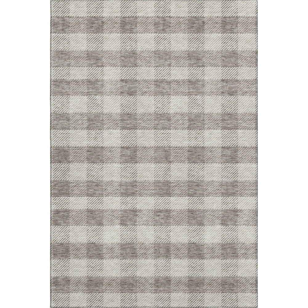 HomeRoots 9' X 12' Taupe & Ivory Plaid Washable Area Rug - Durable, Stylish, Stain Resistant & UV Protected! 673494